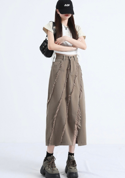 [Unruly tassel denim skirt]