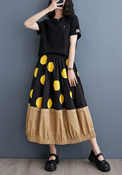 Korean style printed patchwork A-line skirt
