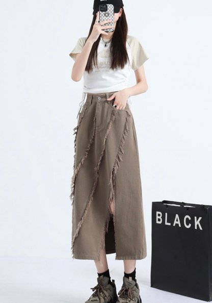 [Unruly tassel denim skirt]