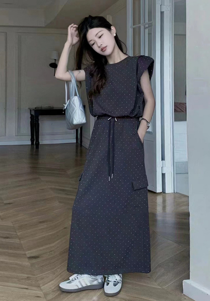Hot diamond top + high waist skirt two-piece set