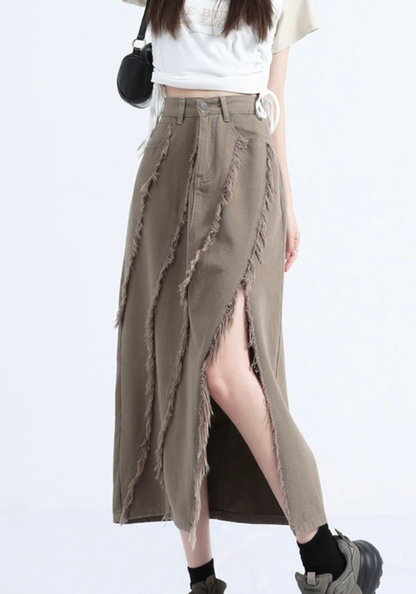 [Unruly tassel denim skirt]