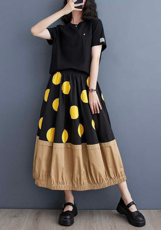 Korean style printed patchwork A-line skirt