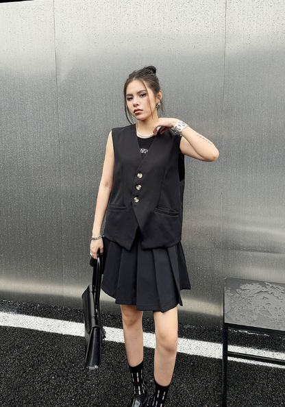Korean style V-neck sleeveless vest suit