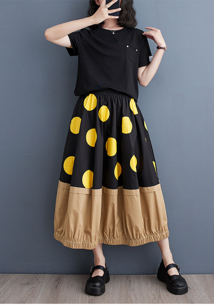 Korean style printed patchwork A-line skirt