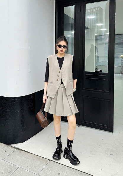 Korean style V-neck sleeveless vest suit