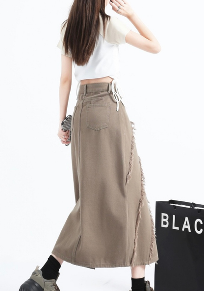 [Unruly tassel denim skirt]