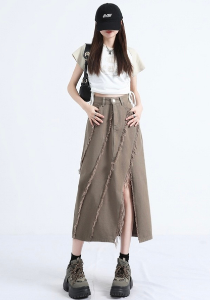 [Unruly tassel denim skirt]