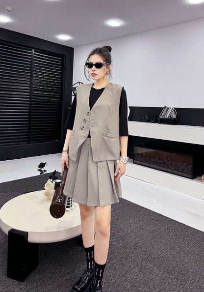 Korean style V-neck sleeveless vest suit