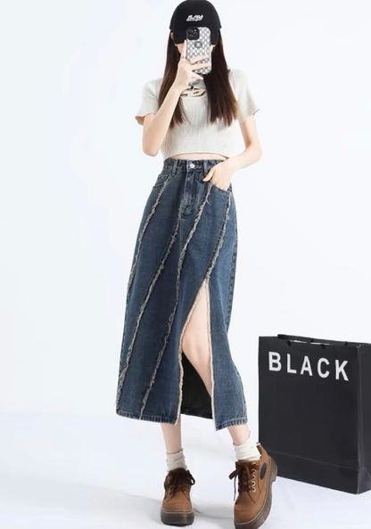 [Unruly tassel denim skirt]