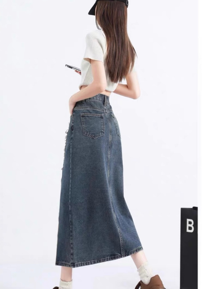 [Unruly tassel denim skirt]