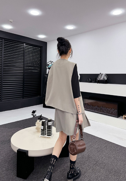 Korean style V-neck sleeveless vest suit