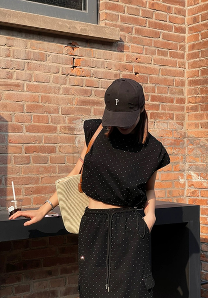 Hot diamond top + high waist skirt two-piece set