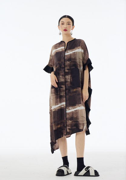 [Japanese retro contrast color short-sleeved dress]