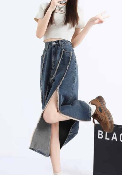 [Unruly tassel denim skirt]