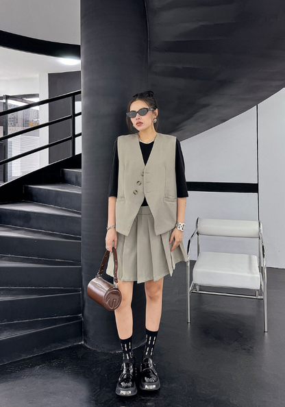 Korean style V-neck sleeveless vest suit