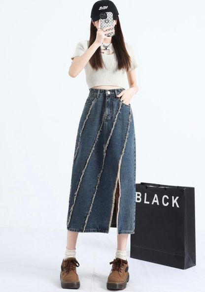 [Unruly tassel denim skirt]