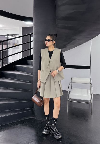 Korean style V-neck sleeveless vest suit