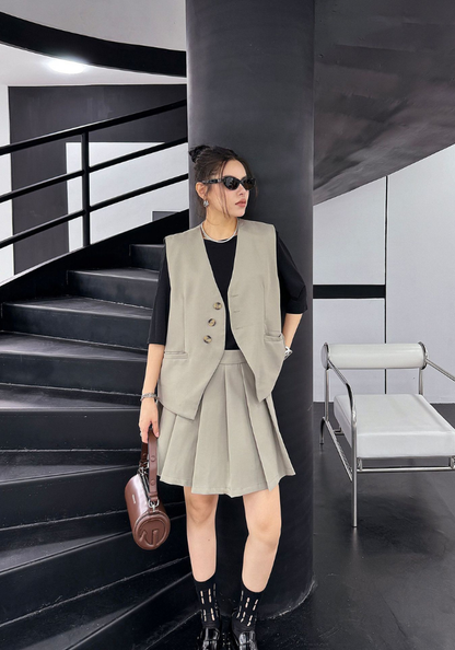 Korean style V-neck sleeveless vest suit