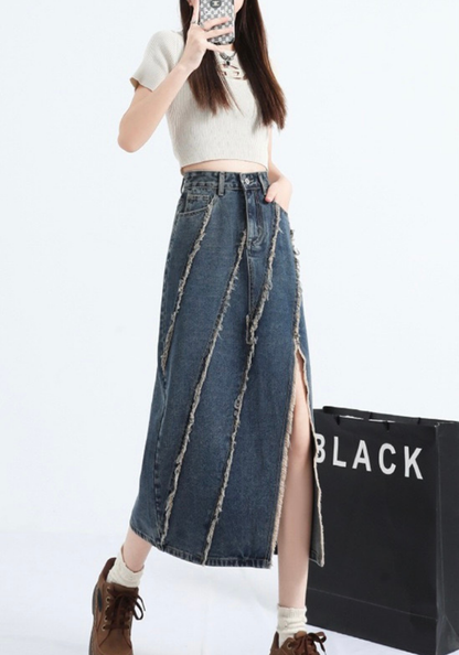 [Unruly tassel denim skirt]