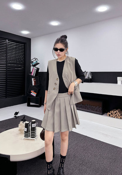 Korean style V-neck sleeveless vest suit