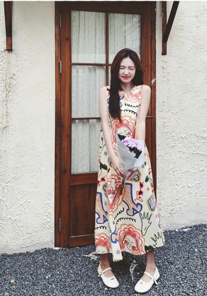 Colorful graffiti sleeveless sundress