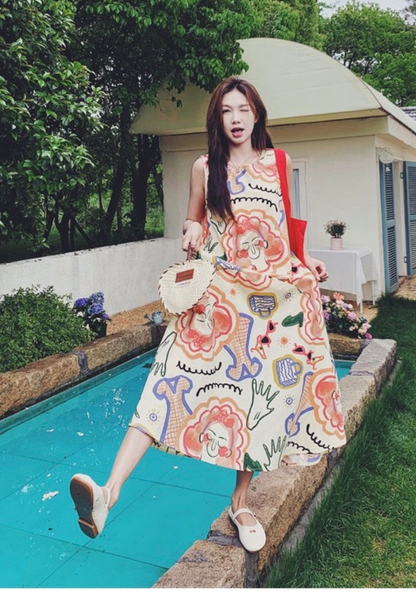 Colorful graffiti sleeveless sundress