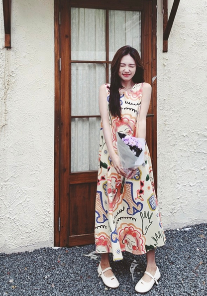 Colorful graffiti sleeveless sundress