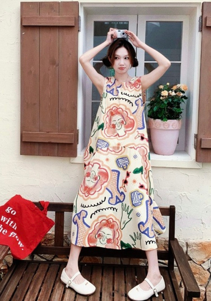 Colorful graffiti sleeveless sundress