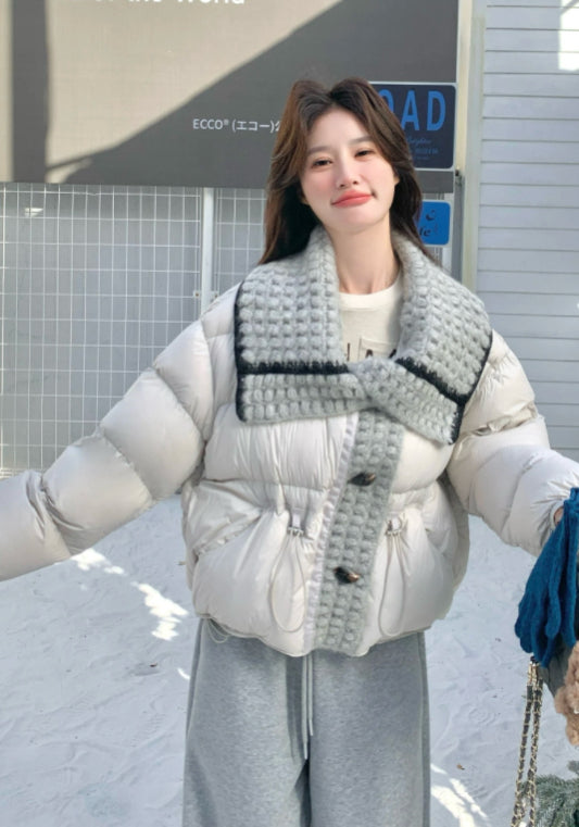 米灰針織羽絨服