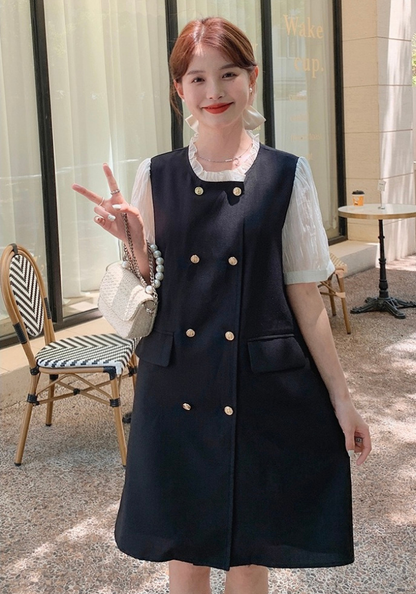 小香風假兩件西裝裙