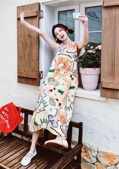 Colorful graffiti sleeveless sundress