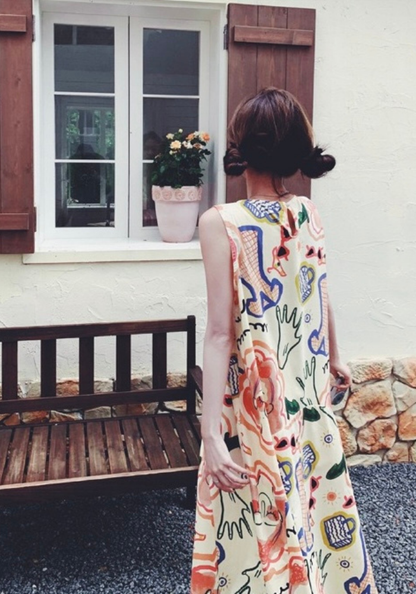 Colorful graffiti sleeveless sundress