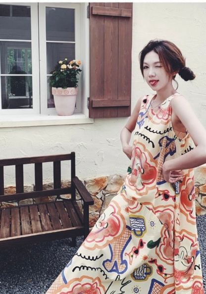 Colorful graffiti sleeveless sundress