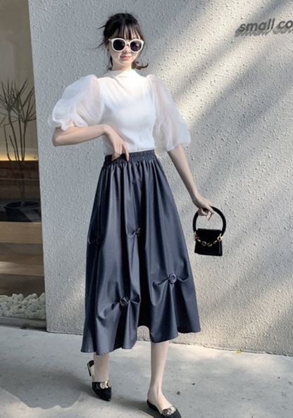 irregular pleated floral skirt