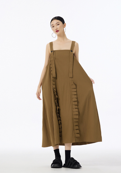 [Spliced ​​ruffle suspender skirt]