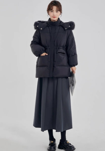 Fleece hooded down jacket