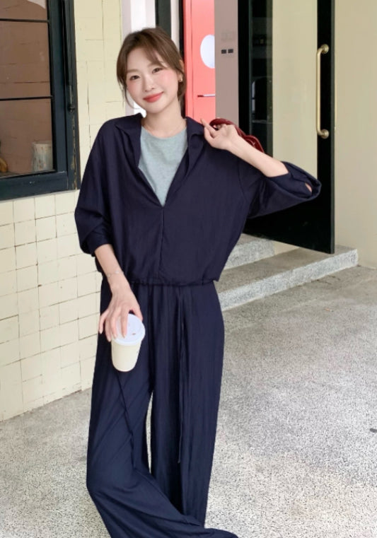 深藍假兩件套裝