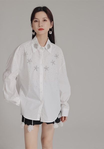 星星烫鑽長袖襯衫