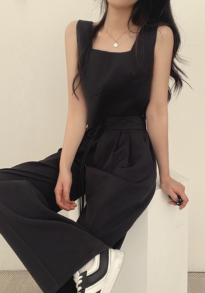 [Korean style square collar short vest suit]