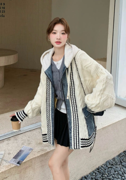 連帽牛仔針織開衫