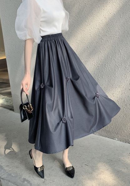 irregular pleated floral skirt