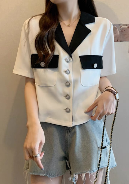 小香風短款西裝短袖