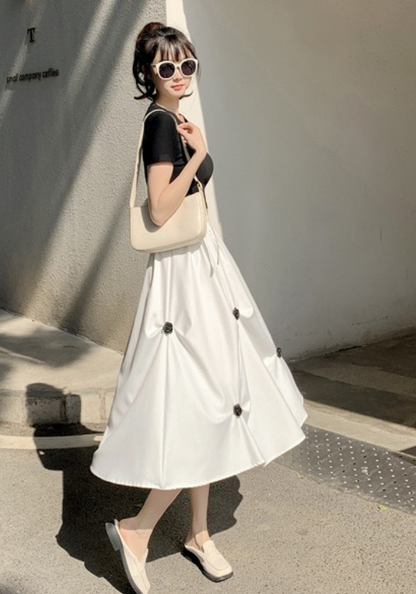 irregular pleated floral skirt