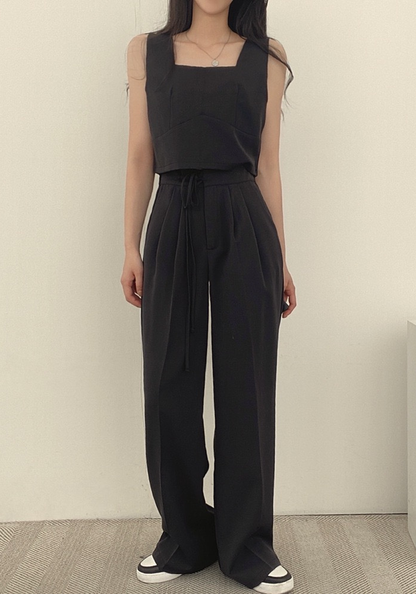 [Korean style square collar short vest suit]