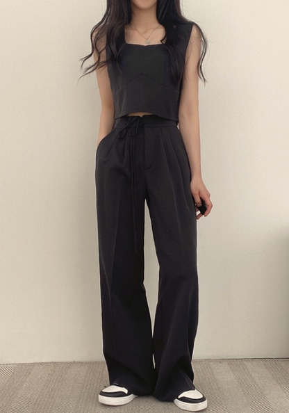 [Korean style square collar short vest suit]