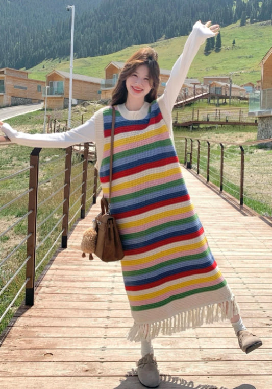 彩條紋背心裙