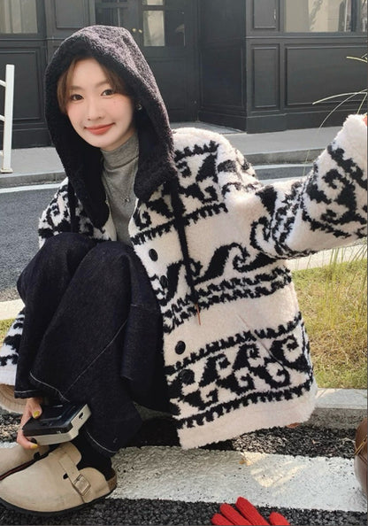 緹花羊羔毛外套
