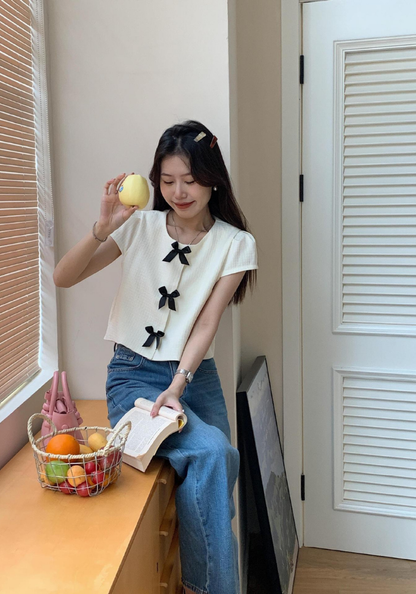 小香風蝴蝶結短款上衣