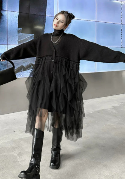 網紗拼接針織裙