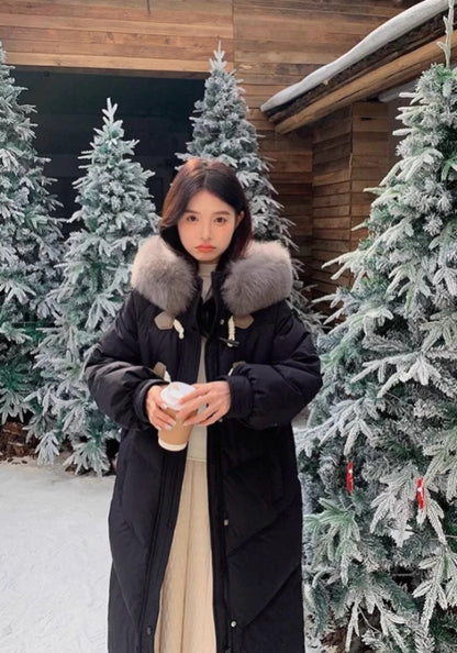 毛絨牛角扣羽絨服